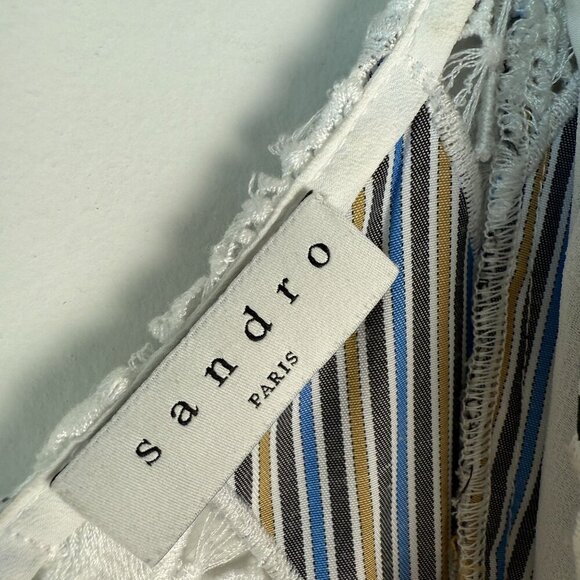 Sandro Dress Illa Cold Shoulder Midi Striped Lace Size EU 36 US 0/2 Wedding - Picture 8 of 12